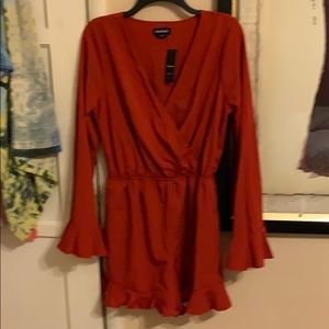 bebe burnt molten lava ruffle sleeve romper